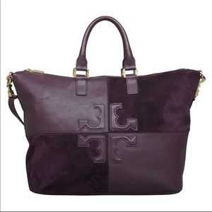 Tory Burch Natalie Suede/Leather Satchel Bag, Plum